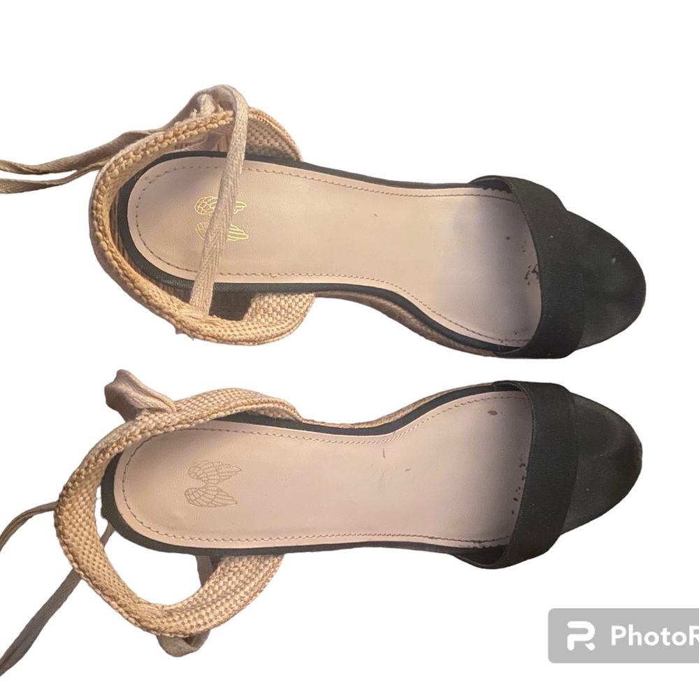 Victoria’s Secret Wedge platform sandals lace up ankle black espadrilles Size 8 - Picture 6 of 8